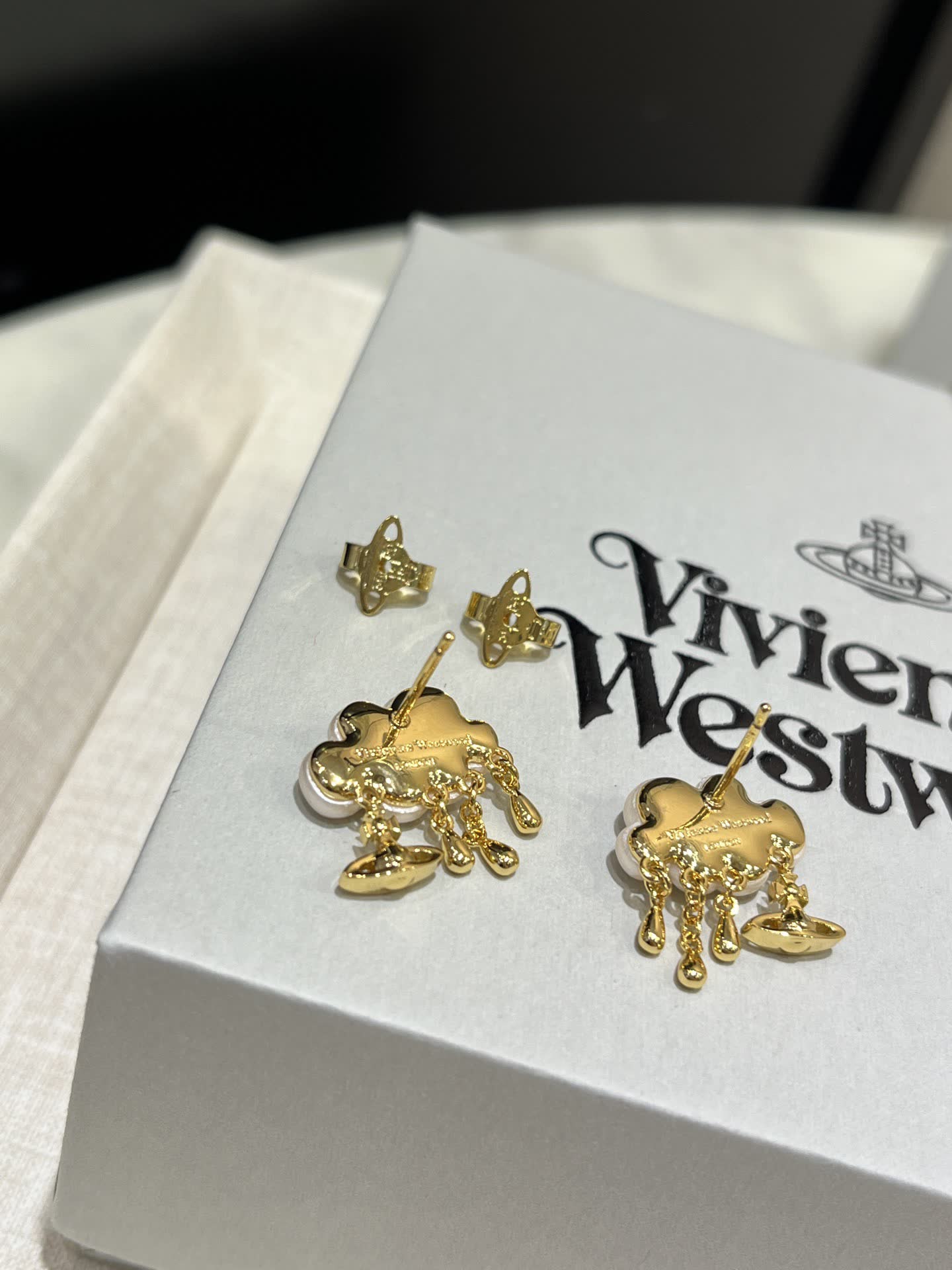 Vivienne Westwood Pearl Cluster Earrings with Gold Accents